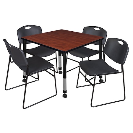 Regency Tables > Height Adjustable > Square Mobile Table & Chair Sets, 42 W, 42 L, 23-34 H, Cherry TB4242CHAPCBK44BK